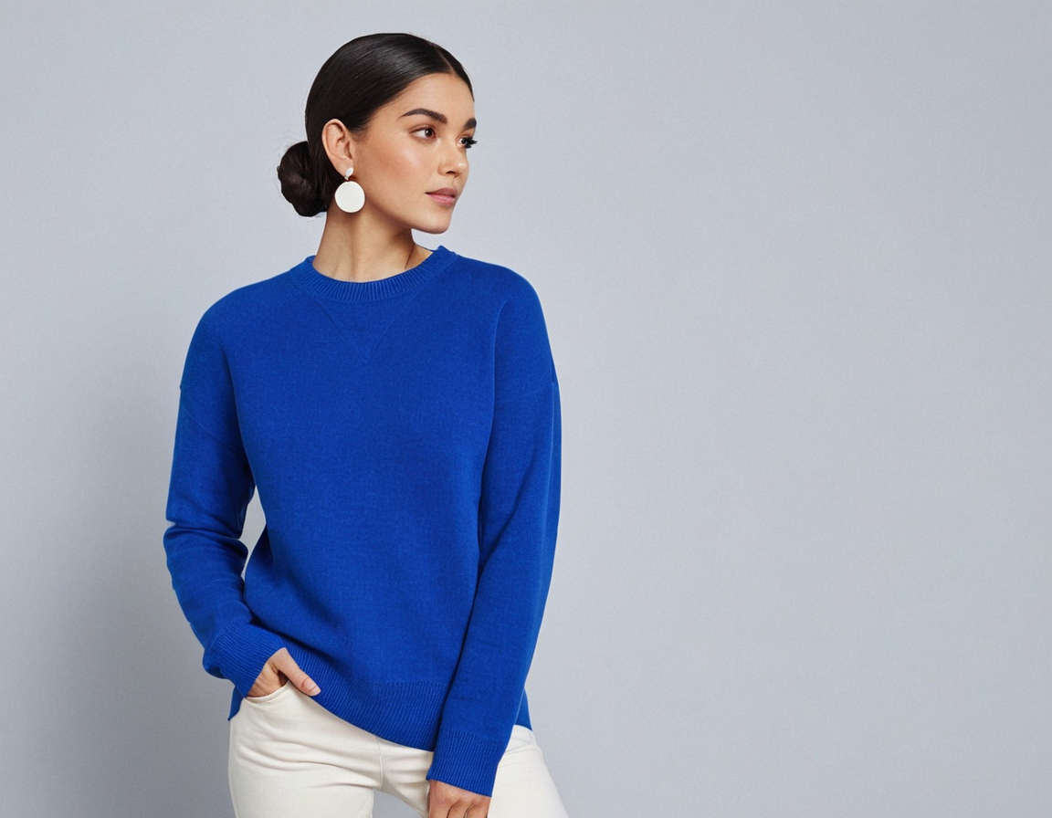 Lässig Blau Einfarbig Rundhalsausschnitt Langarmpullover