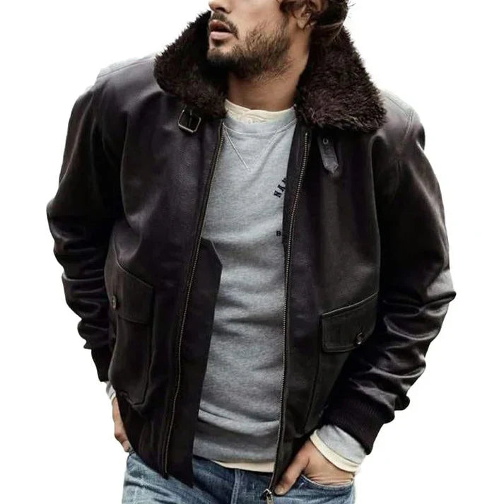 Alf - vintage leren jackets with bontkraag and ritssluiting