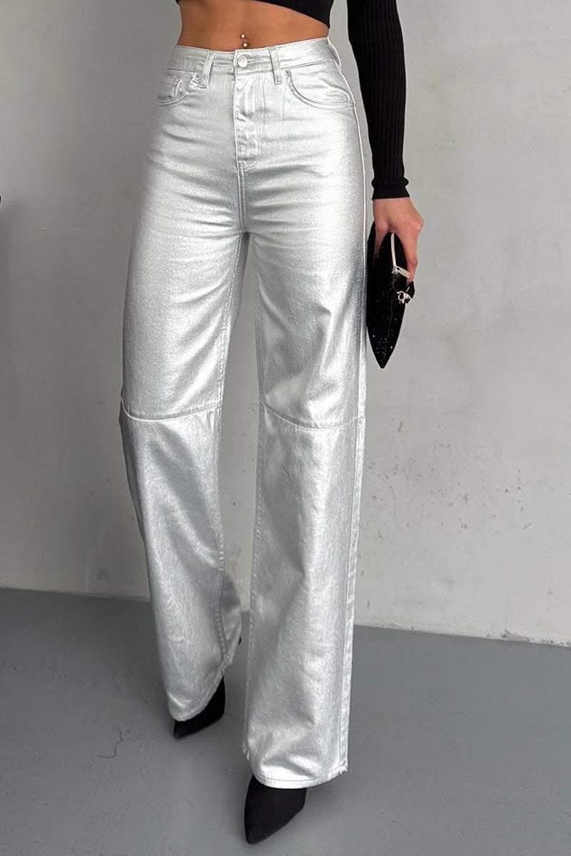Weite Metallic-Hose | Glänzender Look | Modisches Statement