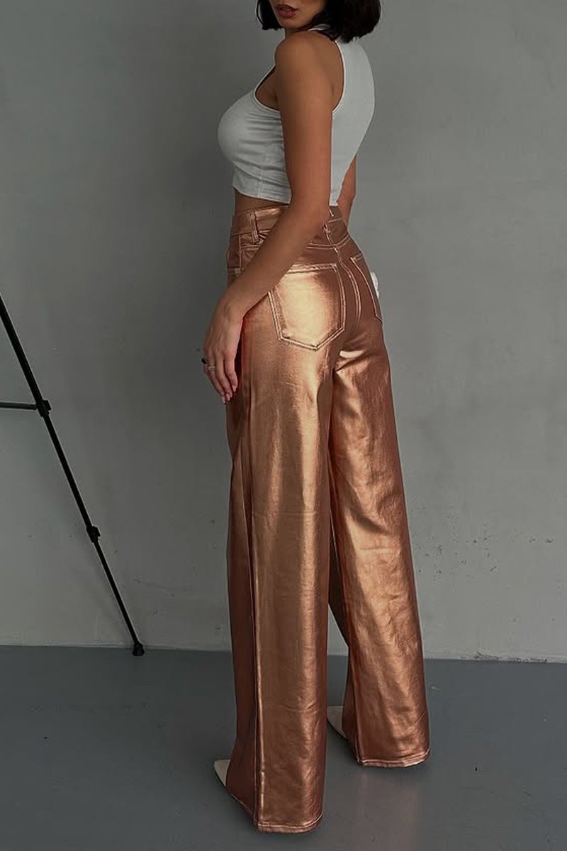 Weite Metallic-Hose | Glänzender Look | Modisches Statement
