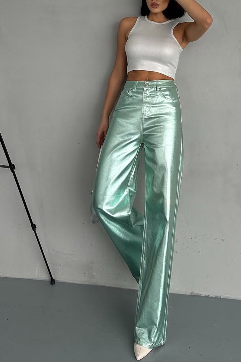 Weite Metallic-Hose | Glänzender Look | Modisches Statement
