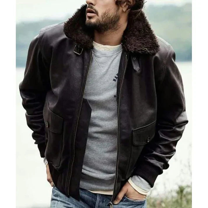 Alf - vintage leren jackets with bontkraag and ritssluiting