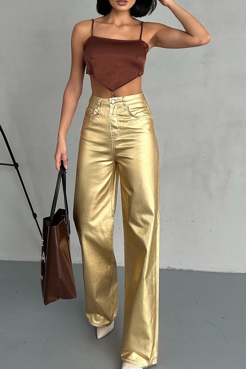 Weite Metallic-Hose | Glänzender Look | Modisches Statement
