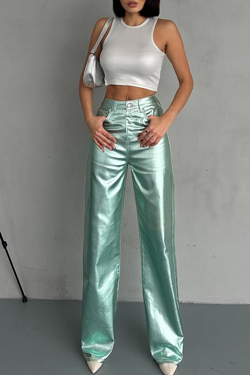 Weite Metallic-Hose | Glänzender Look | Modisches Statement