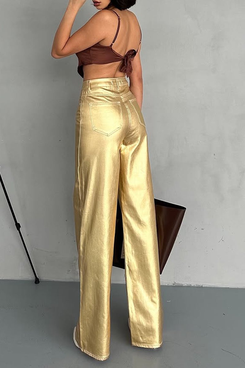 Weite Metallic-Hose | Glänzender Look | Modisches Statement