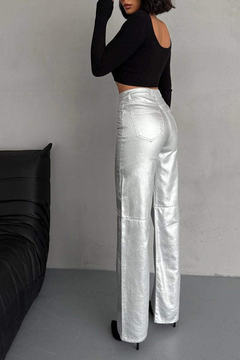 Weite Metallic-Hose | Glänzender Look | Modisches Statement