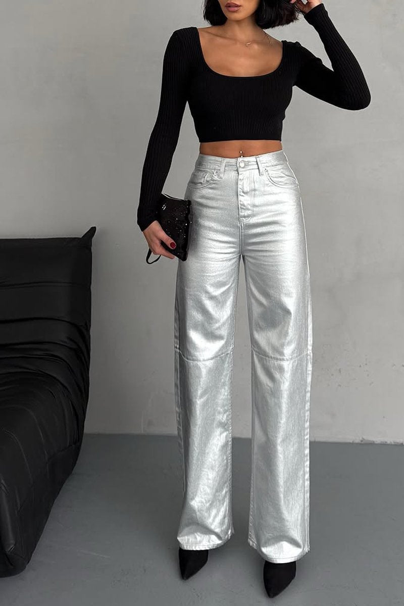 Weite Metallic-Hose | Glänzender Look | Modisches Statement