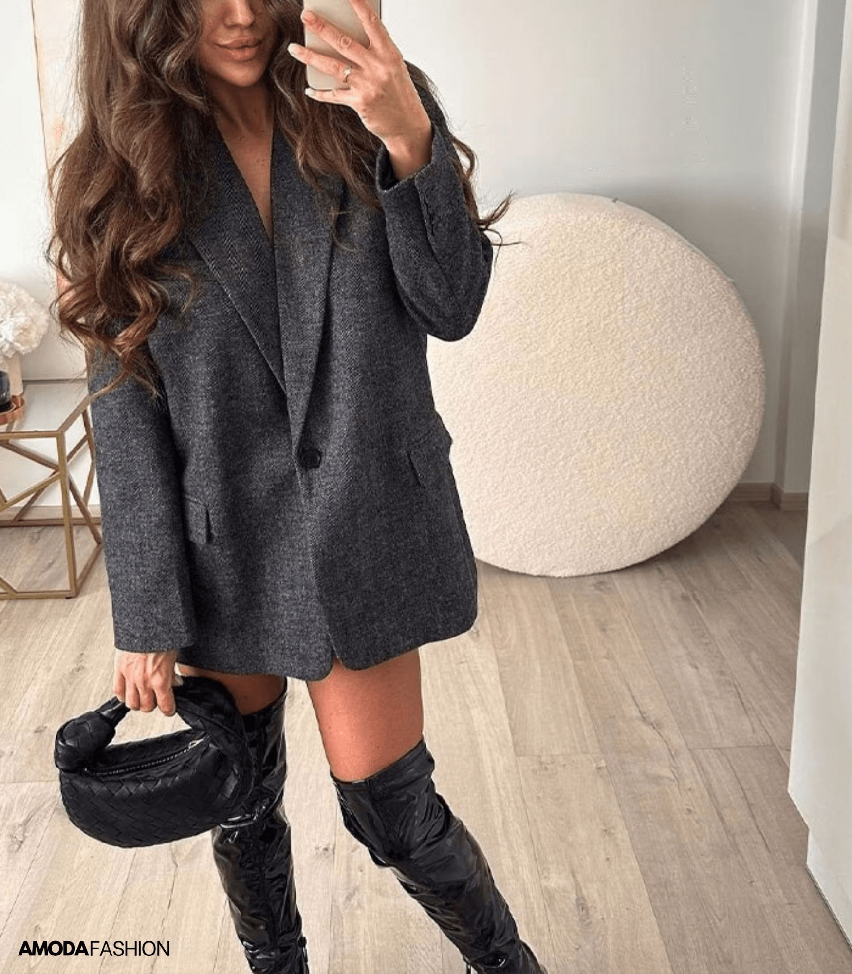 Langärmeliger Vintage-Blazer mit aufgesetzten Taschen