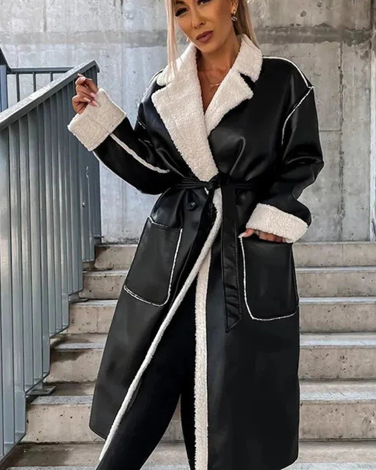 Christy - Schicker Langer Leder-Wintermantel mit Fell für Damen
