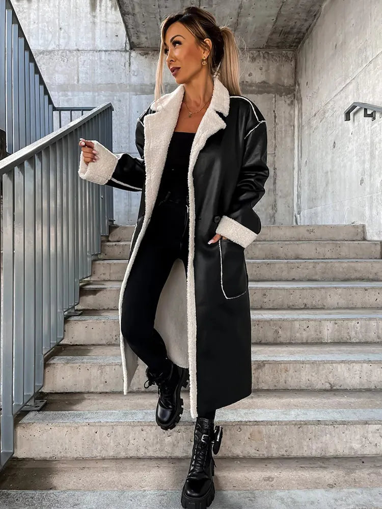 Christy - Schicker Langer Leder-Wintermantel mit Fell für Damen