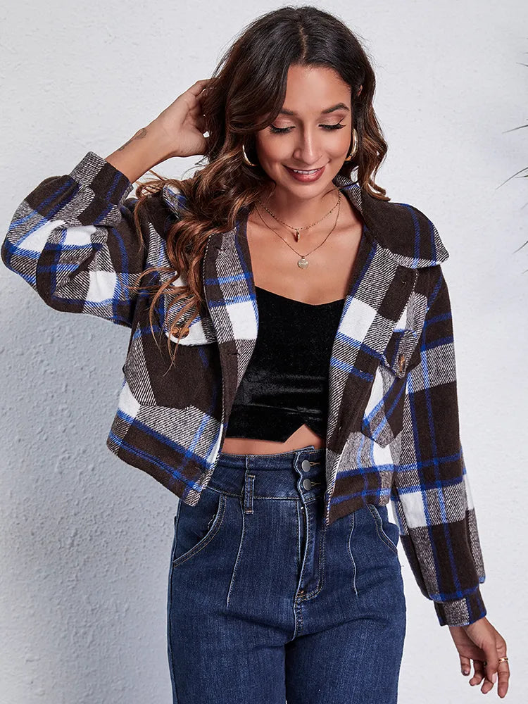 Lora - Schicker Herbst Stilvolle Kurze Kariert Jacke für Damen