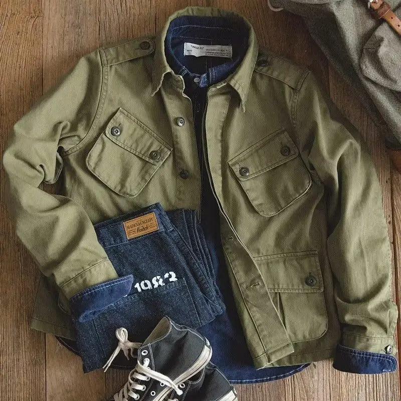Justin - Lässige und Stilvolle Grüne Multi-Taschen Herbstjacke für Herren