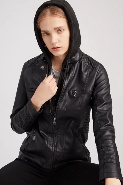 Cleo Hooded Biker Jacket