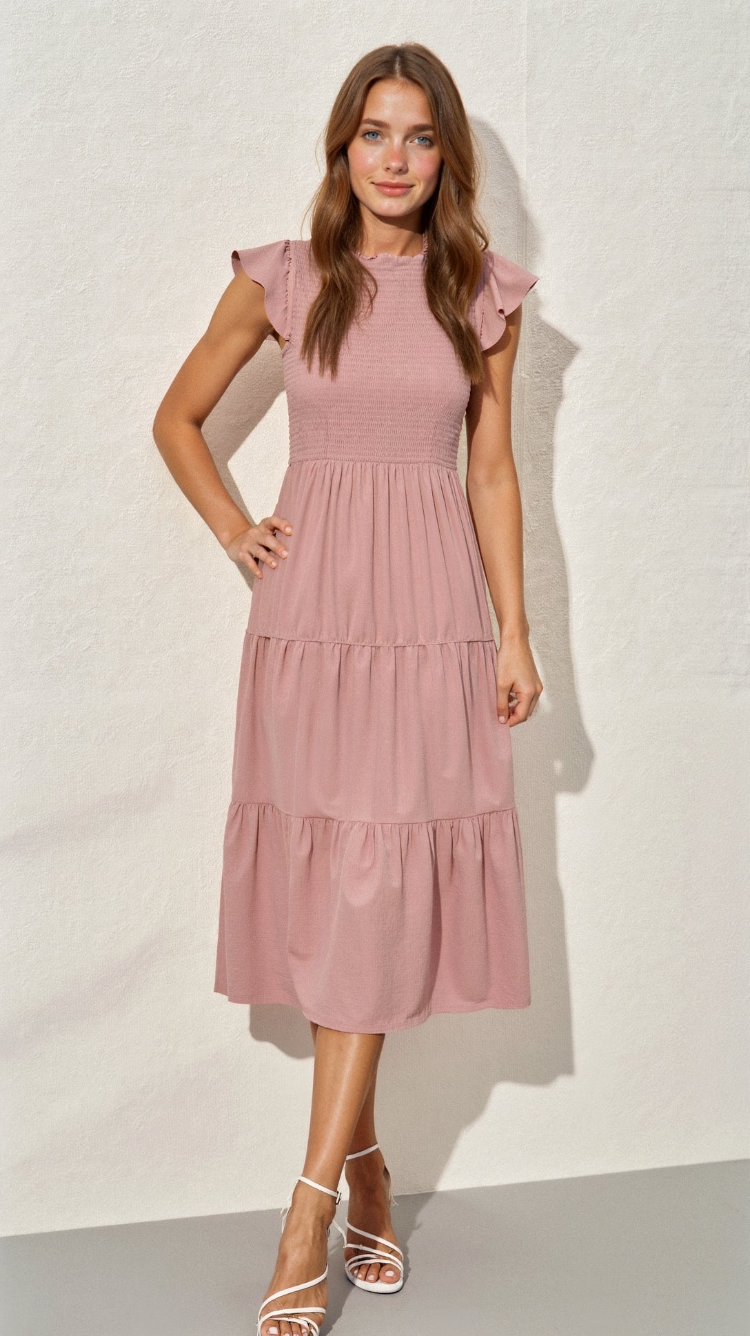 Midikleid mit Gesmoktem Design von Leni