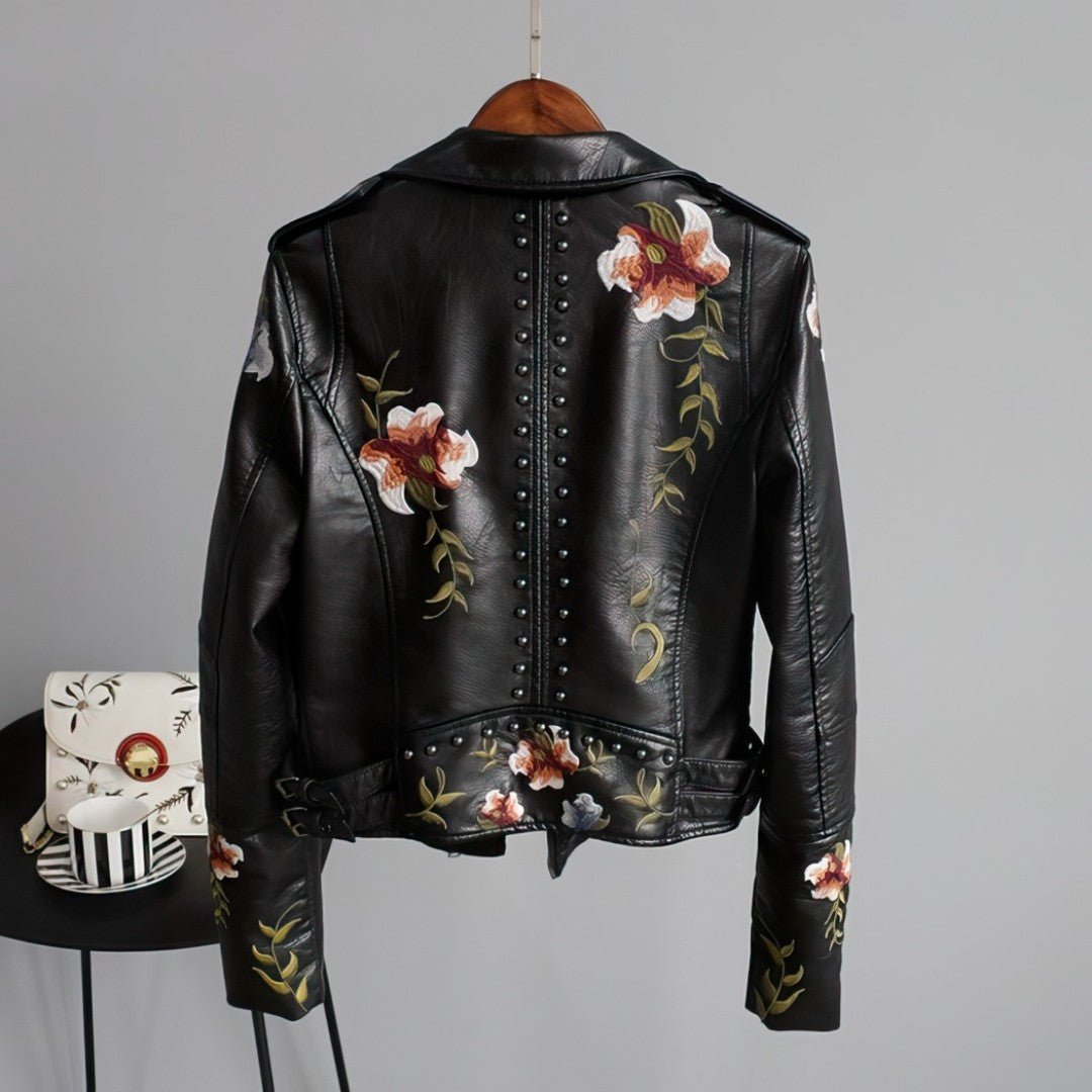 Vegane Lederjacke mit Blumenmuster