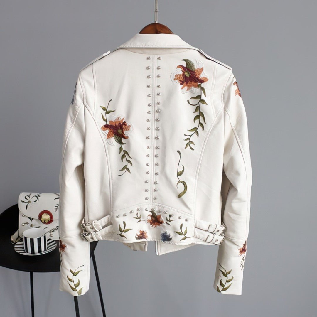 Vegane Lederjacke mit Blumenmuster