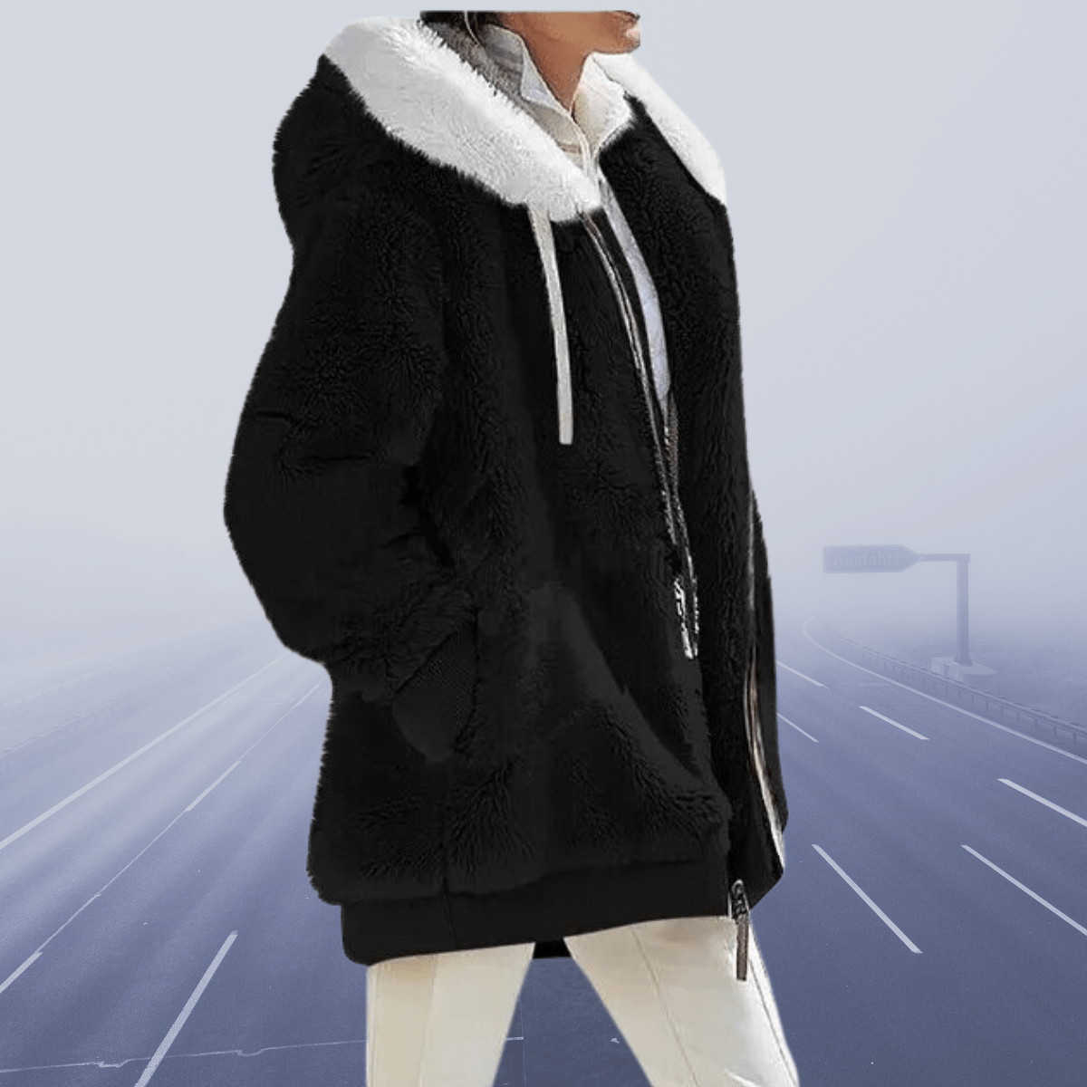 Bequeme Plüsch-Kapuzenjacke für Damen