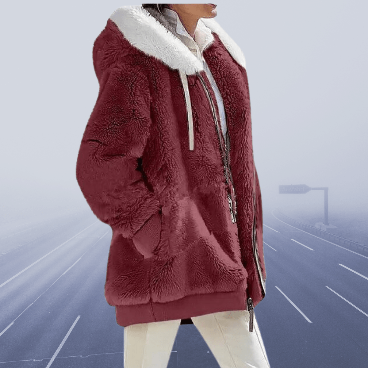 Bequeme Plüsch-Kapuzenjacke für Damen