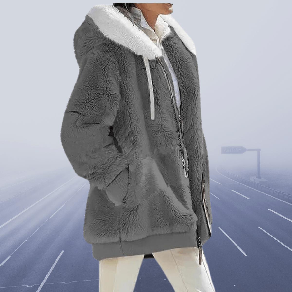 Bequeme Plüsch-Kapuzenjacke für Damen