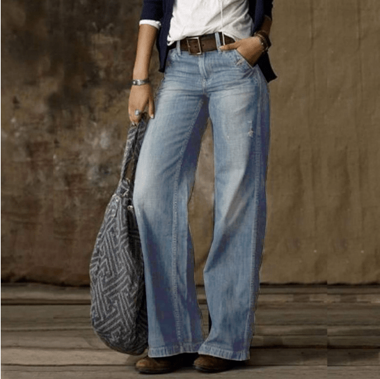 Weite Damen Jeans Blau 100% Baumwolle