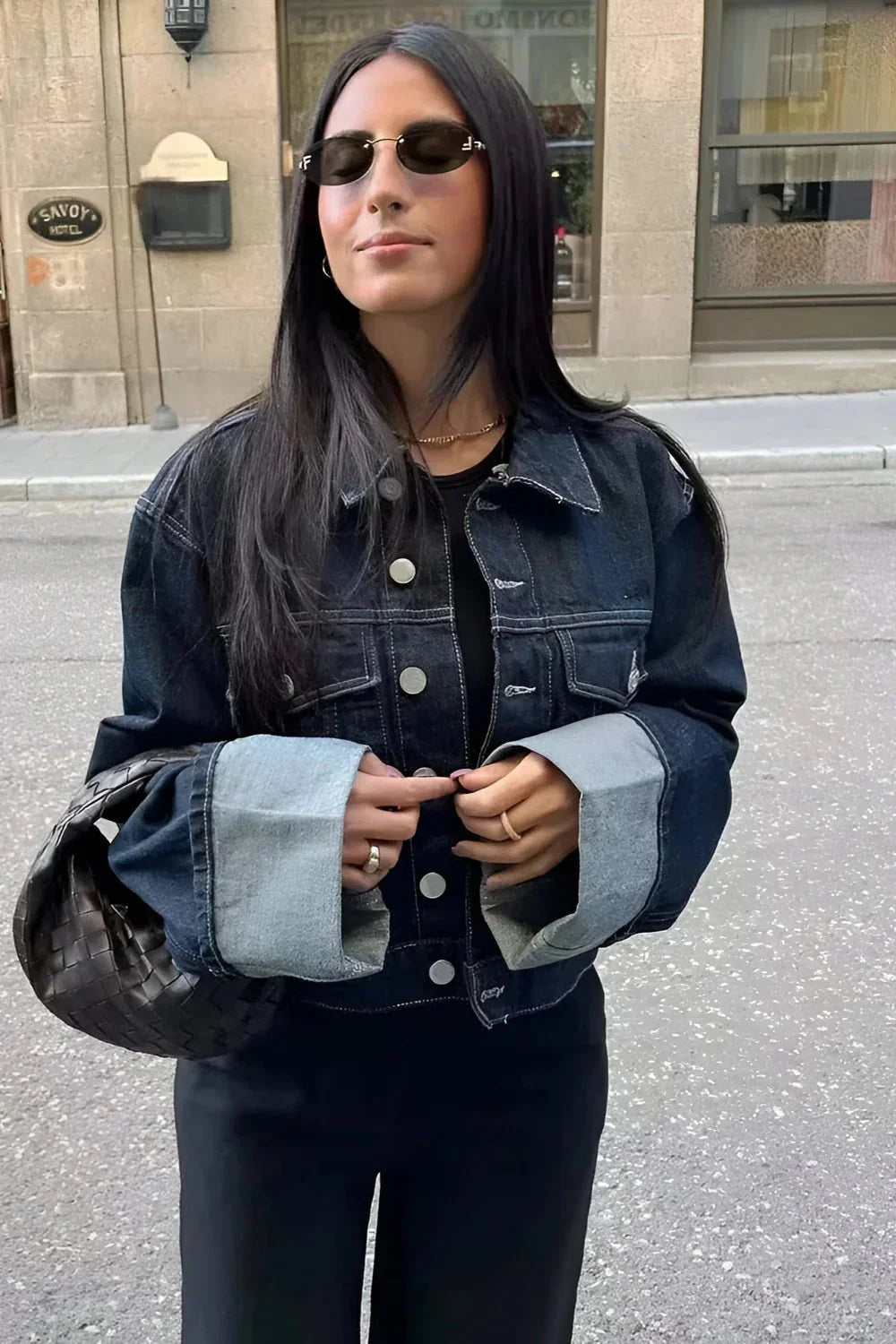 Gekürzte Denim-Jacke mit Lässigen Ärmeln
