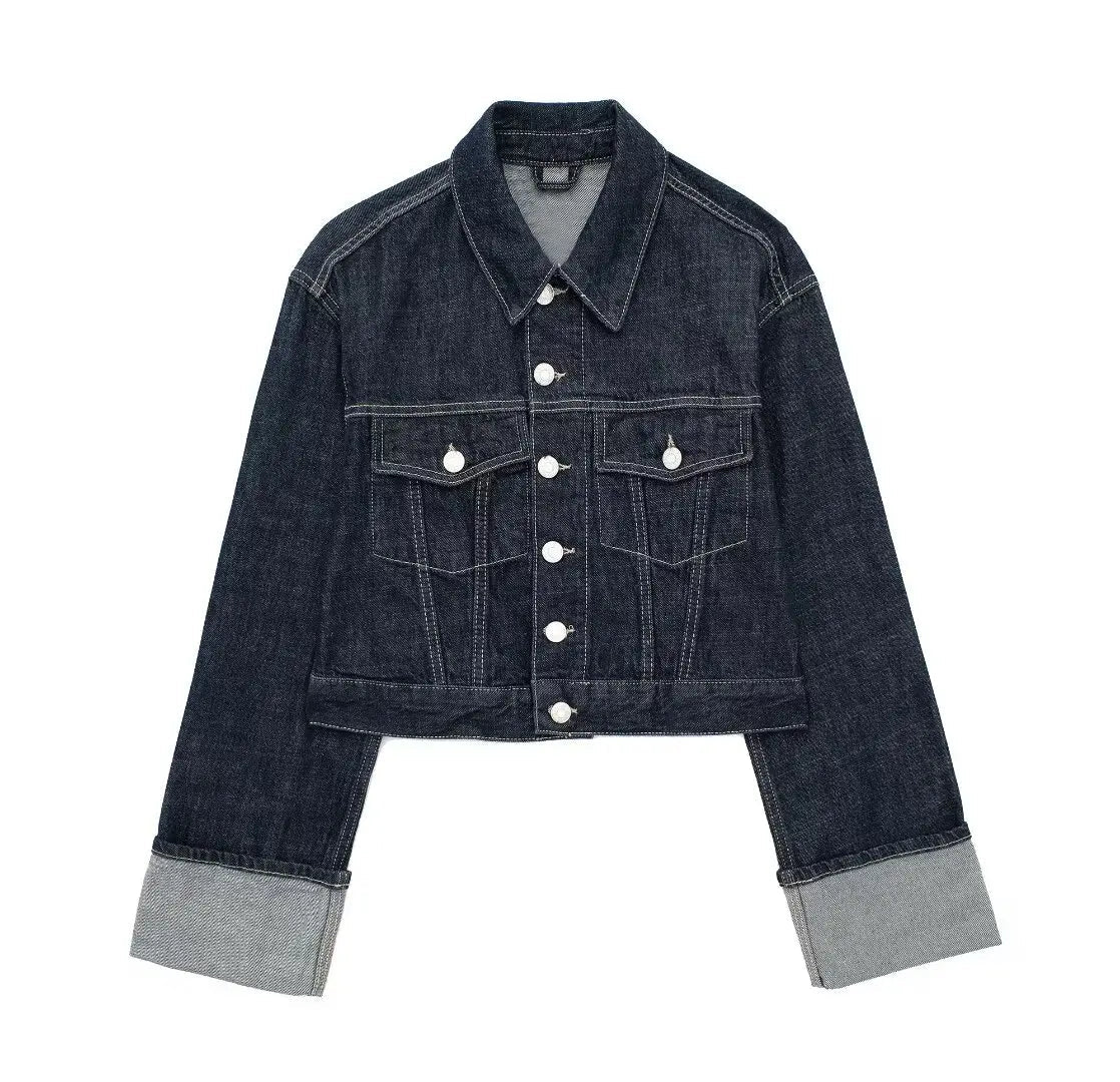Gekürzte Denim-Jacke mit Lässigen Ärmeln