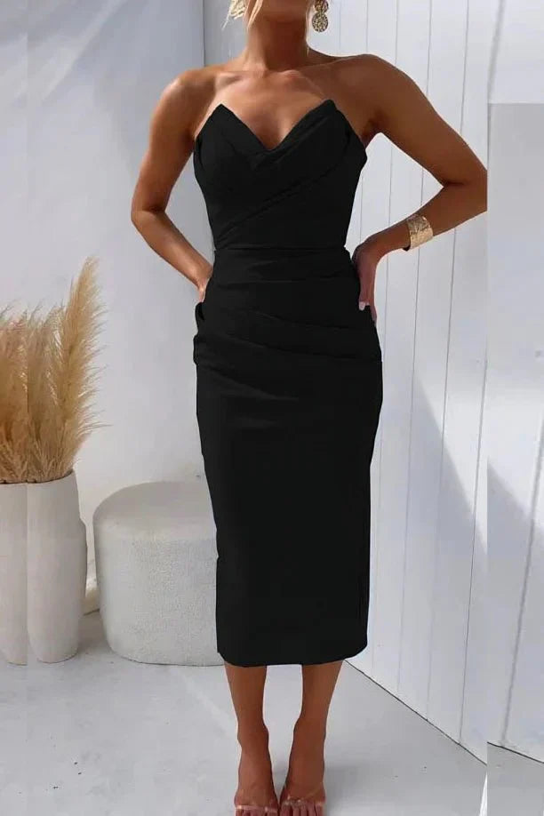 Yassi Plissiertes Midi Schlauchkleid