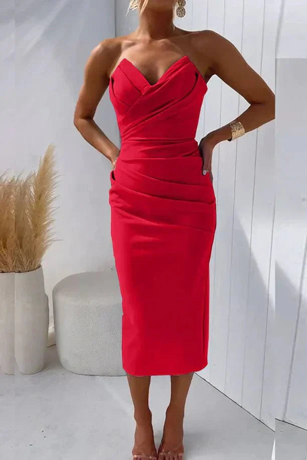 Yassi Plissiertes Midi Schlauchkleid