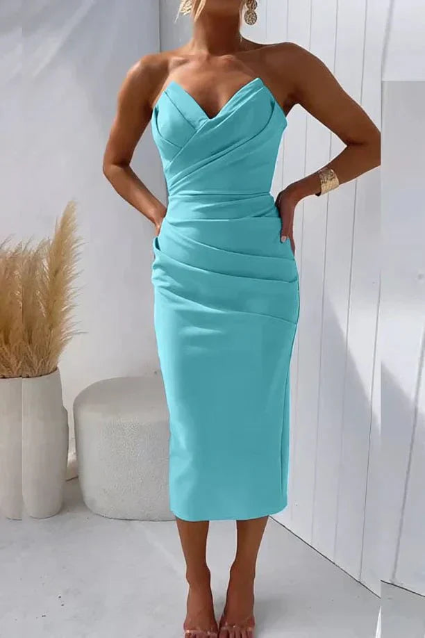 Yassi Plissiertes Midi Schlauchkleid