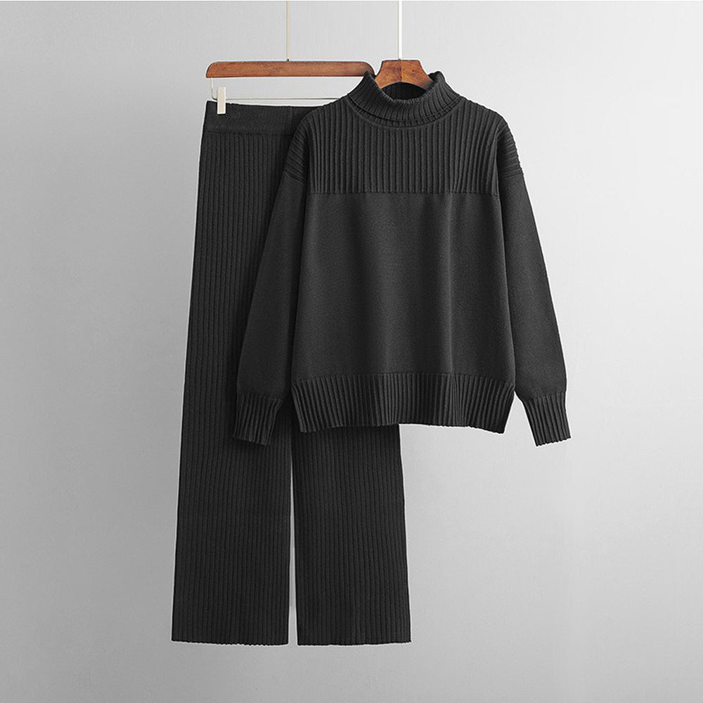 Zweiteiliges Basic-Set mit langen Ärmeln und einfarbigem Muster
