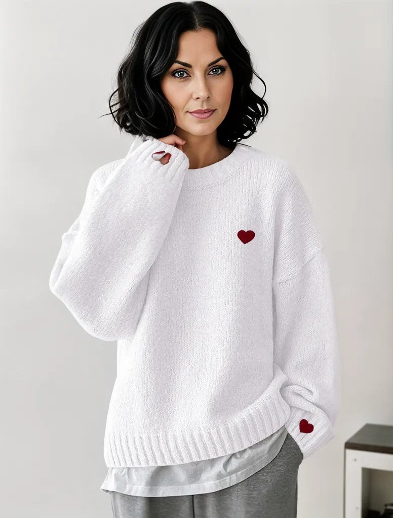 Weißer Basic-Pullover mit langen Ärmeln