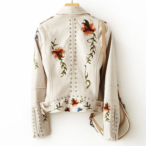 Ellie - Kurzer Sommerjacke aus Leder mit Blumendruck