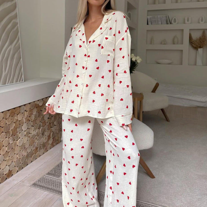 Zilke - Damen Baumwoll-Pyjama-Set mit Herzmuster