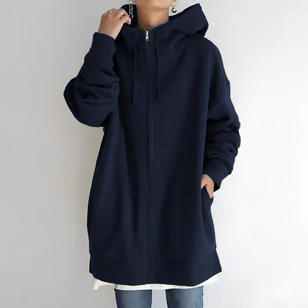 Lange Jacke mit Kapuze und Kordelzug für Damen