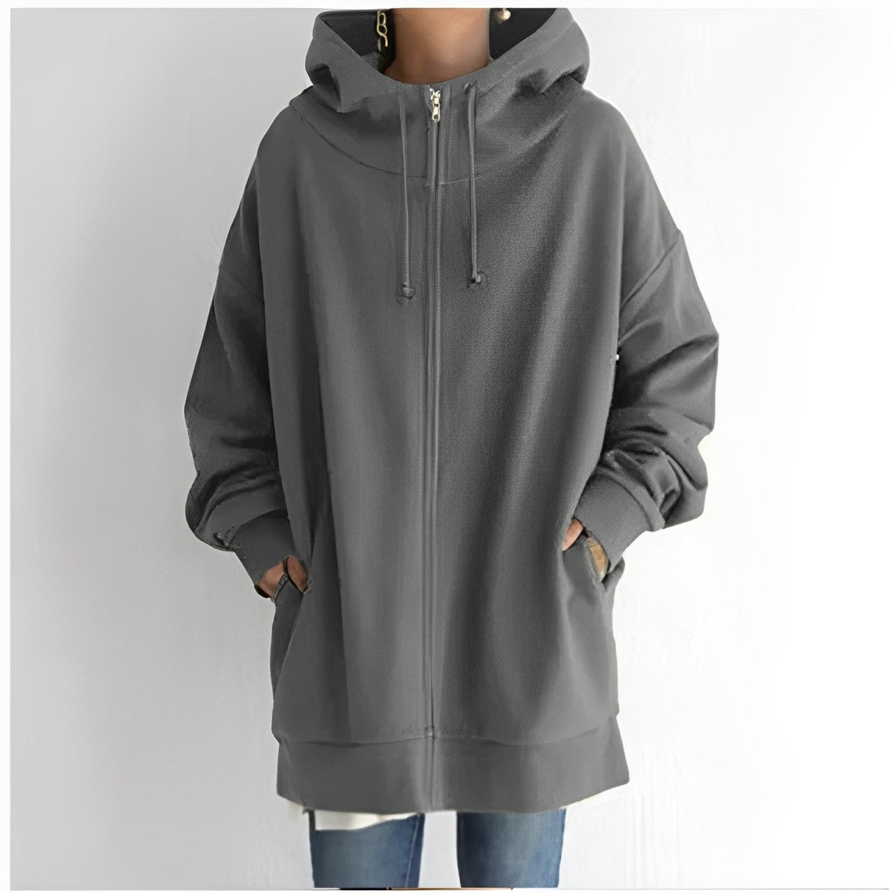 Lange Jacke mit Kapuze und Kordelzug für Damen