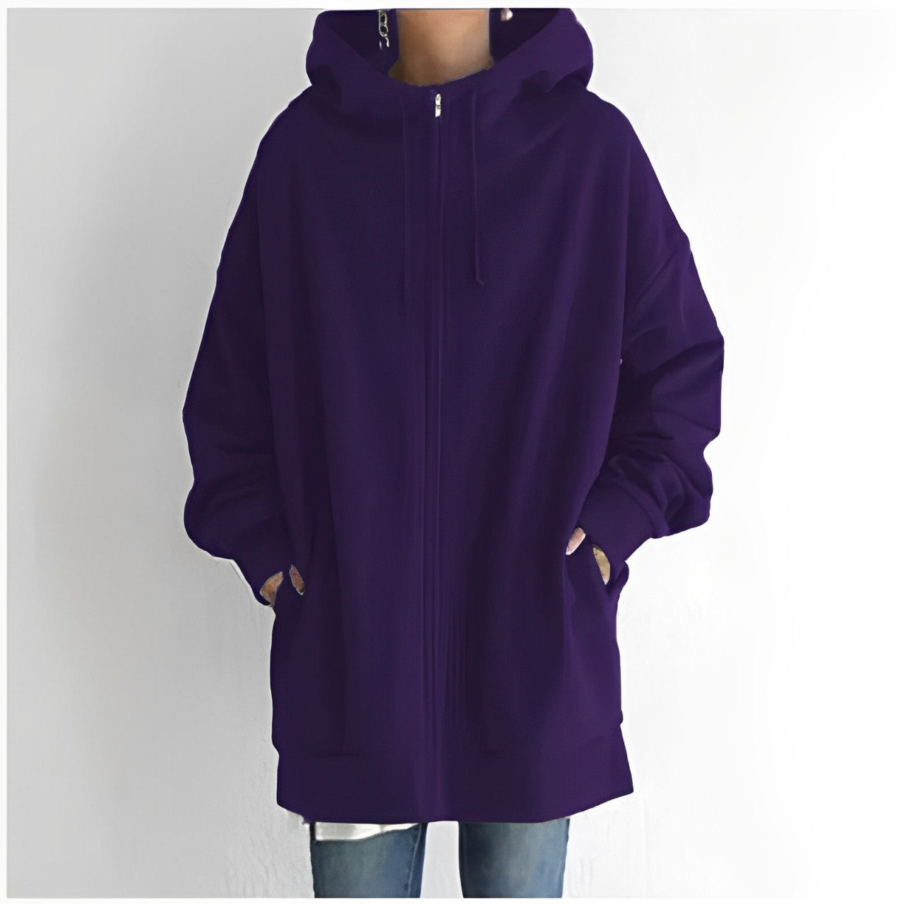 Lange Jacke mit Kapuze und Kordelzug für Damen